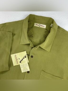 Tommy Bahama Silk Shirt Mens XL Green Royal Bermuda Camp Short Sleeve Button Up